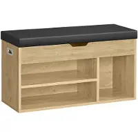 OSKAR Schoenenkast met zitkussen - Artisan eiken - Zwart PU-lederen zitkussen - Industrieel design