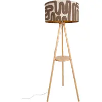 QAZQA Vloerlamp tripod hout met gestreepte beige en bruine kap 50cm - Lou