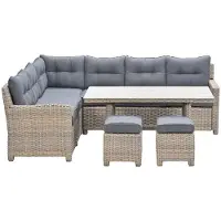 Garden Impressions Alaska lounge dining set 5-delig links - vintage willow - light teak vironwood