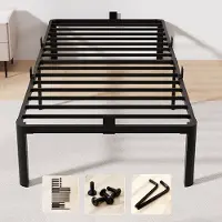 KUTAS Heavy Duty Metalen Bedframe - 90x200 cm - Minimalistisch Metalen Bed - Eenpersoonsbed - tevig - Stil - Anti Slip - Grote Opbergruimte Onder Bed - Lattenbodem - Schroefloze Montage - Zwart