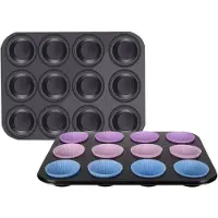 Ruhhy Muffin bakvorm - 2x - 12 cups - grafiet - staal en siliconen - 35 x 26,5 cm - cupcakevorm