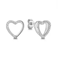 New Bling 9NB-1645 – – Zilveren oorstekers half hart – Met zirkonia – Zilverkleurig – 925 zilver