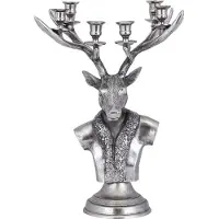 Ptmd 6-armige kandelaar hert antiek zilveren finish Large - Ant Silver alu Reindeer candle holder