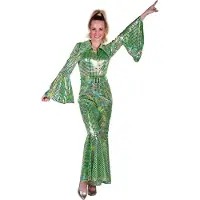 Thetru Catsuit Disco - Dames - Disco 80/90 - Hippie - Carnaval - Verkleedkleding - Groen - Maat XXL