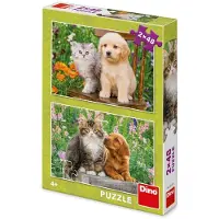Dino Bikes Dino 2 Puzzels - Hond en kat in de tuin - 48 stukjes