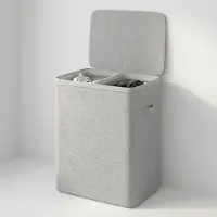 Mazazu Wasmand met 2 Vakken - 100 Liter - Wassorteerder met Deksel - Uitneembare Waszakken - Lichtgrijs - Opvouwbare Wasbox voor Badkamer & Slaapkamer - 56×40×67 cm