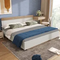 STILVORA Tweepersoonsbed 140x200 cm - Modern Zwevend Bed Met Rugsteun - Voor Volwassenen En Jongeren - Massief Hout - Naturel (Zonder Matras)