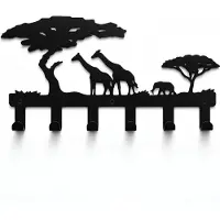 TOJ 6 Haaks Kinderkapstok - Kinder Kamer Kapstok - Wandkapstok - RVS - 40CM - Jungle Stijl - Mat Zwart