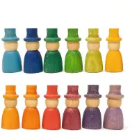 Houten poppetjes tovenaar - Regenboogkleuren - 12 stuks - Open einde speelgoed - Educatief montessori speelgoed
