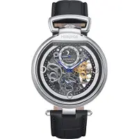 Heritor Automatic Lincoln leren band skelet horloge met maanfase