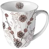 Ambiente Mok 400ml Pine cones wit wit Porselein Beker