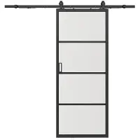 Vente-unique Schuifdeur met wandbevestiging - aluminium en transparant gehard glas - H205 x L73 cm - SINCA II