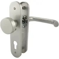Nemef 3253 FP/B Ls Beslag kortschild afgerond | D kruk-knop | beslagset | geveerd | krukstift 8mm | F1 aluminium | PC72-blind | draairichting links - 9325307722