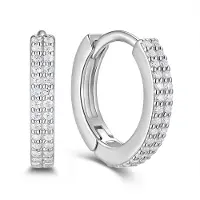 New Bling 9NB-1735 – – Zilveren oorbellen dubbele rij – Met zirkonia – Zilverkleurig – 925 zilver