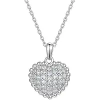 New Bling 9NB-1677 – Zilveren ketting met hanger - Wit hart – Met zirkonia – Zilverkleurig – 925 zilver – 40+5 cm