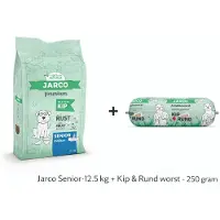 Jarco Dog Natural Medium Senior Kip - Hondenvoer - 12.5 kg 11-25 Kg + Kip & Rund worst 250 gram