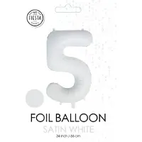 We Fiesta folieballon cijfer 5 mat wit metallic