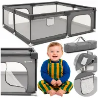 Springos Grondbox - Kinderbox - Speelbox - Inklapbaar - Opvouwbaar - Antislip -Grijs - 200x180x66 cm