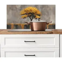 KitchenYeah Spatscherm keuken 80x40 cm - Kookplaat achterwand Boom - Bladeren - Goud - Abstract - Muurbeschermer - Spatwand fornuis - Hoogwaardig aluminium