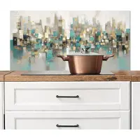 KitchenYeah Spatscherm keuken 100x50 cm - Kookplaat achterwand Abstract - Blokken - Goud - Skyline - Muurbeschermer - Spatwand fornuis - Hoogwaardig aluminium