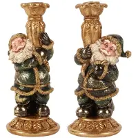Baroque - Kandelaar - Kandelaar Kerstman 23 cm - Groen - Resin - 23x10x10 - Polyresin