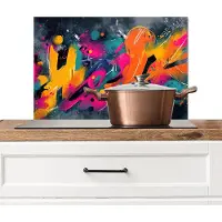 KitchenYeah Spatscherm keuken 60x40 cm - Kookplaat achterwand Abstract - Graffiti - Kleurrijk - Verfspatten - Muurbeschermer - Spatwand fornuis - Hoogwaardig aluminium