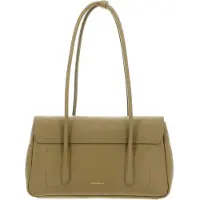 Coccinelle Leren schoudertas handtas C-Me Lock Handbag Grained Leather Seagrass kaki