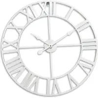 Relaxdays Wandklok, Romeinse cijfers, diameter 60 cm, wandklok voor de woonkamer, werkt op batterijen, analoge keukenklok, ijzer, wit