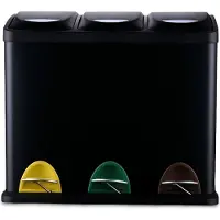 Relaxdays Prullenbak keuken - 3x 8 liter - afvalscheiding - metaal - zwart