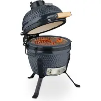 Relaxdays Kamado Grill, diameter 32 cm, keramische grill met thermometer tot 450°C, geschikt voor barbecueën, grillen, koken en bakken, en als smoker, grijs