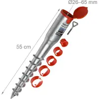 Relaxdays grondinzetstuk, voor parasol en waslijn, om in de grond te draaien, voor stangen met een diameter van 26-65 mm, grondpen, zilver/rood
