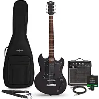 Gear4Music Brooklyn Electric Guitar Black 10W Guitar Amp & Accessory Pack