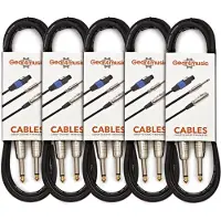 Gear4Music Pack of 5 Jack Instrument Cables 3m