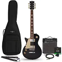 Gear4Music New Jersey Select Left Handed Electric Guitar Black 10W Guitar Amp & Accessory Pack