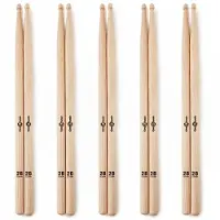 Gear4Music 2B Wood Tip Hickory Drumsticks 5 Pack