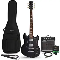 Gear4Music Brooklyn Select Electric Guitar Black 10W Guitar Amp & Accessory Pack