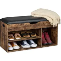 Relaxdays schoenenbank met kussen - 46x80x30 cm - industrieel - bruin-zwart