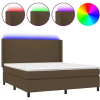 vidaXL Boxspring met matras en LED stof donkerbruin 180x200 cm