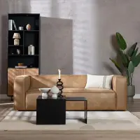 Livin24 Industriële bank 3-zits Memphis eco-leer beige