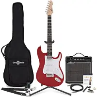 Gear4Music LA Electric Guitar Red 15W Guitar Amp & Ultimate Accessory Pack