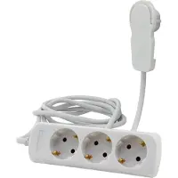 REV stekkerdoos, 2 meter, 3 stopcontacten, platte stekker, wit. Artikelnummer: 0012316114