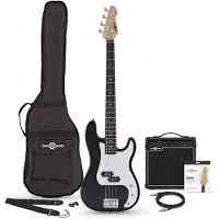 Gear4Music LA Bass Guitar Black 15W Bass Amp Pack