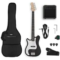 Gear4Music VISIONSTRING 3/4 Left Handed Bass Guitar Pack Black