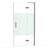 Maxaro Diamond Douchedeur | 100 cm Zwart metaal Helder met matte strook Draaideur