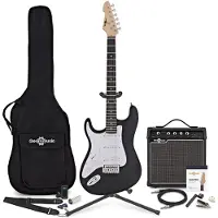Gear4Music LA Left Handed Electric Guitar Black 15W Guitar Amp & Ultimate Accessory Pack