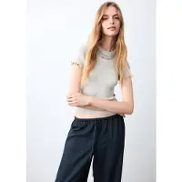 MANGO TEENS T-shirt grijs rib gebreid Meisjes Polyester Ronde hals Effen - maat 164(S)