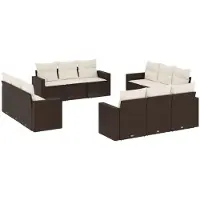 vidaXL 12-delige Loungeset met kussens poly rattan bruin