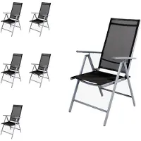 Mojawo 6 stuks inklapbare tuinstoelen, aluminium - textiel, zilvergrijs/anthraciet