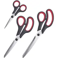 Westmark 3-delige schaarset, 1x knutsel- en naai-schaar (14 cm), universele huishoudschaar (21 cm) en papier- en knutselschaar (25 cm), roestvrij staal/plastic, zwart/rood/zilver, 137622E6