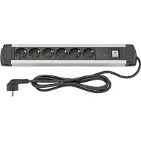 Fortis stekkerdoos met 6 stopcontacten, type H05VV-F3G1,5, lengte 1,6 meter, aluminium, artikelnummer 4063726004116